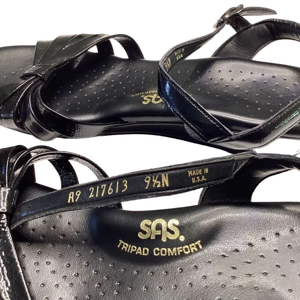 SAS Women's Sandal Tripad Comfort Black Patent Leather 9.5 N Made in USA